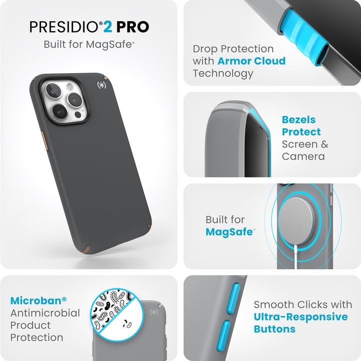 Actual product image speck Presidio2 Pro + MS Apple iPhone 15 Pro Max Charcoal Grey - with Microban (Apple iPhone 15 Pro Max)