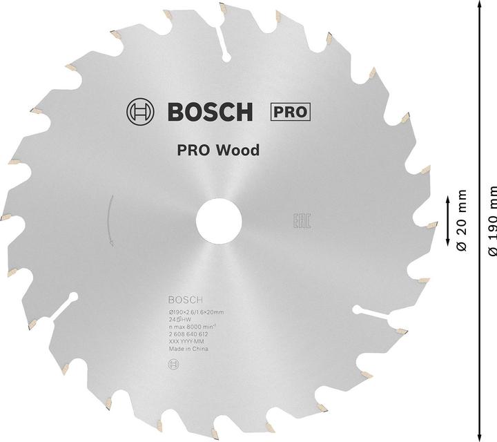 Image du produit Bosch Professional Zubehör Lame de scie circulaire PRO Wood, 190 x 2.6 x 20 mm