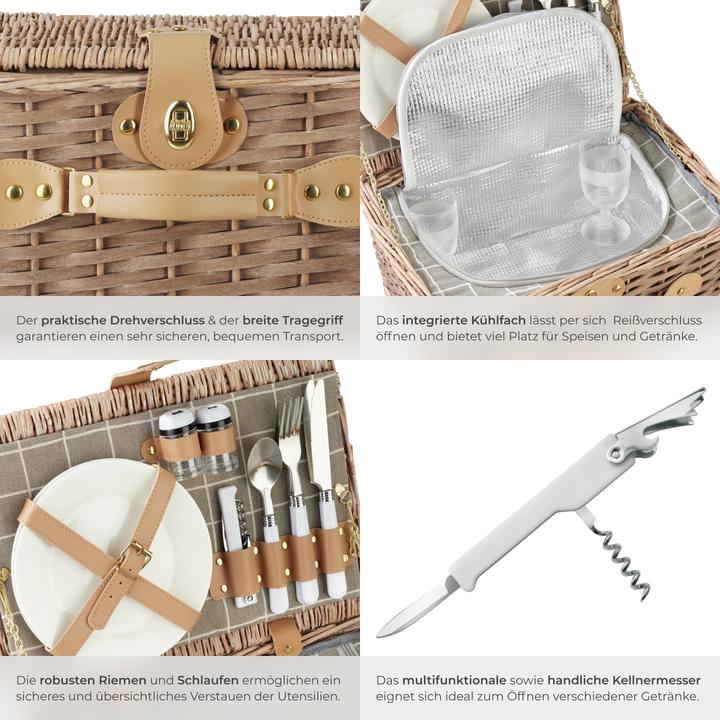 Actual product image tectake Picnic basket Langeoog for 2 people, with cooler compartment & accessories