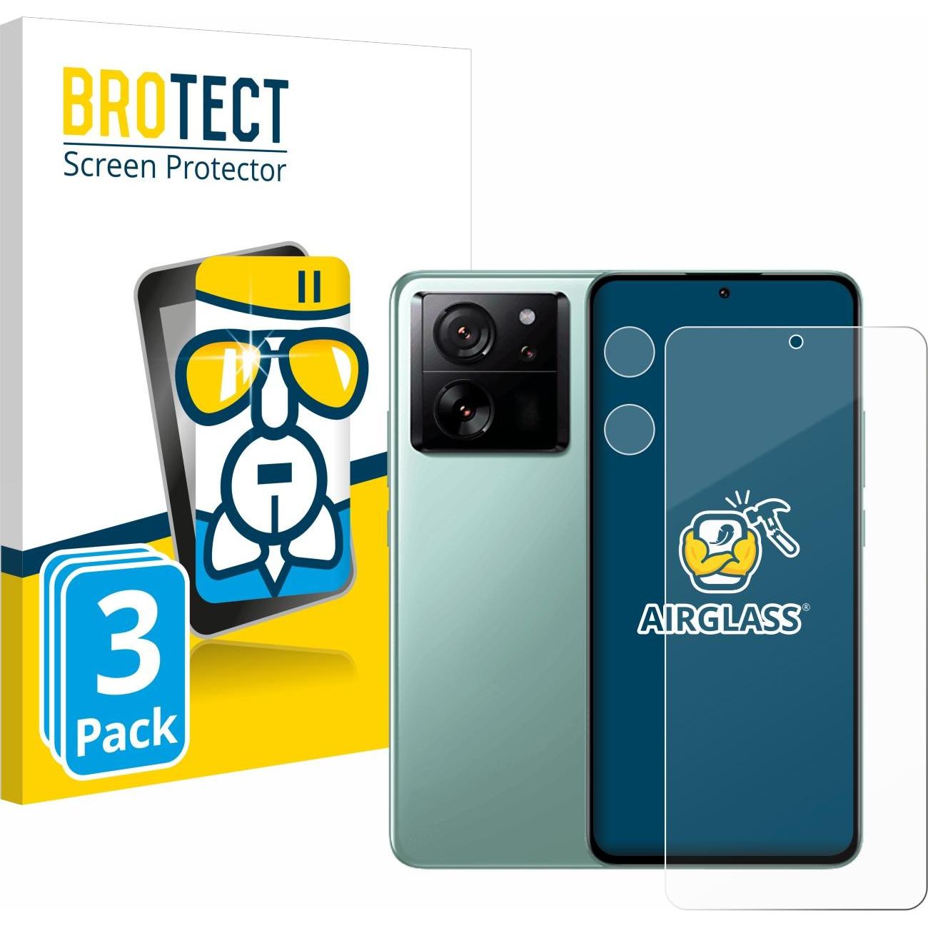 BROTECT AirGlass Panzerglasfolie (3 Stück, Xiaomi 13T Pro), Smartphone Schutzfolie, Transparent