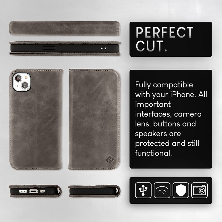 Produktbild Nalia Echt Leder Flip Case Hülle mit Magnetverschluss (Apple iPhone 15 Plus)