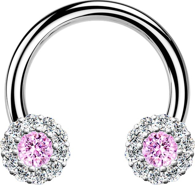 Image du produit Star Piercing Micro Circular Barbell silber Gänseblümchen Kristall pink (Acier chirurgical 316L, Laiton)