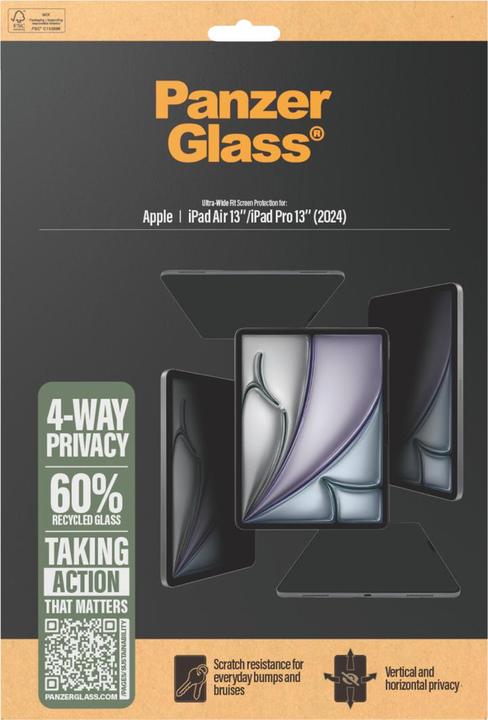 Immagine prodotto PanzerGlass 4-Way Privacy Screen Protector iPad Air 13 / 13 Pro (1 pz., Apple iPad Air 13 2024, Apple iPad Air 13 2025, Apple iPad Air 13 2026, Apple iPad Pro 13 2024, Apple iPad Pro 13 2025)