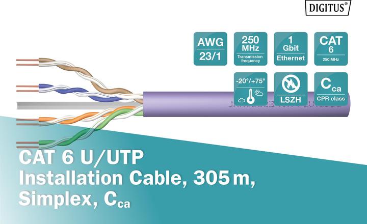 Produktbild Digitus Cat.6 U/UTP Verlegekabel, 305 m, simplex, Cca (U/UTP, CAT6, 305 m)