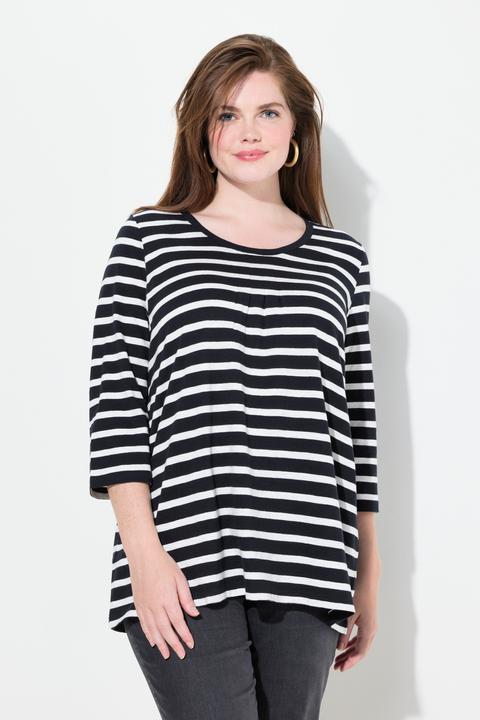 Actual product image Ulla Popken Striped 3/4 Sleeve A-Line Tee (62)