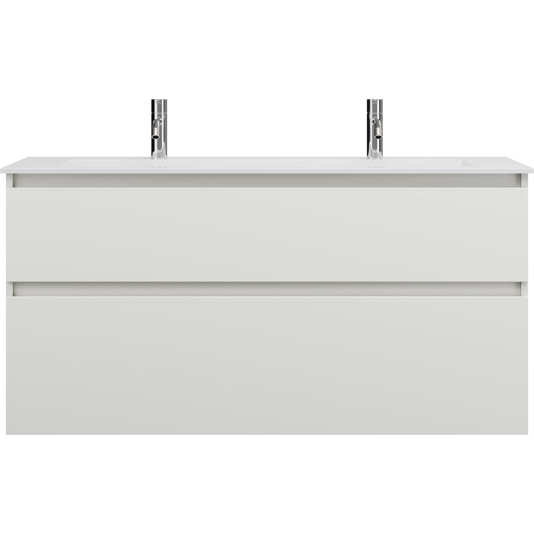 burgbad, Badmöbelset, Lin20 Mineralguss-Waschtisch Farbe Weiss Glänzend mit 2 Armaturbohrungen inklusive Waschtis