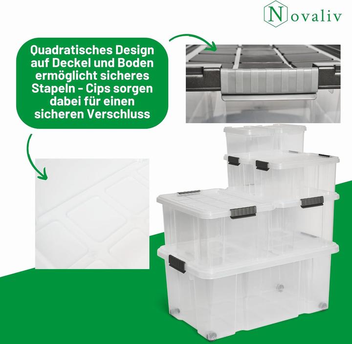 Immagine prodotto Novaliv 3x Aufbewahrungsboxen mit Deckel 27L transparente Nestbar stapelbare Storage boxes mit Clipv (46,5 x 36,5 x 24 cm, 27 l)