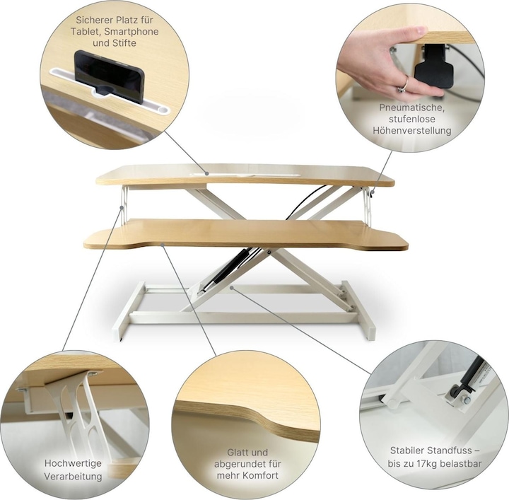 Produktbild Hermex Bürotisch Aufsatz Notebook Schreibtisch Pneumatik Hubtisch Office Desk Arbeitstisch