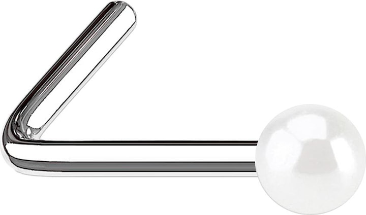 Star Piercing Nasenstecker gewinkelt mit Perle weiss (ohne Messing, Chirurgenstahl 316L)