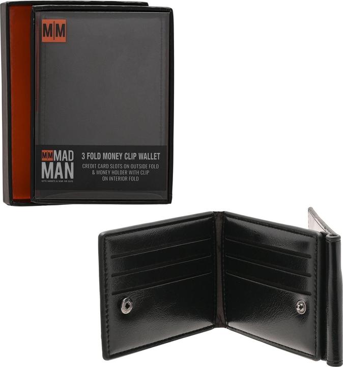Actual product image Harvey Makin Mad Man Black 3 Fold Money Clip Wallet