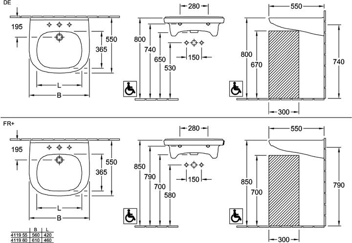 Actual product image Villeroy & Boch V&B Wash basin ViCare 600x550mm without ÜL we C+ (550 mm, 600 mm)