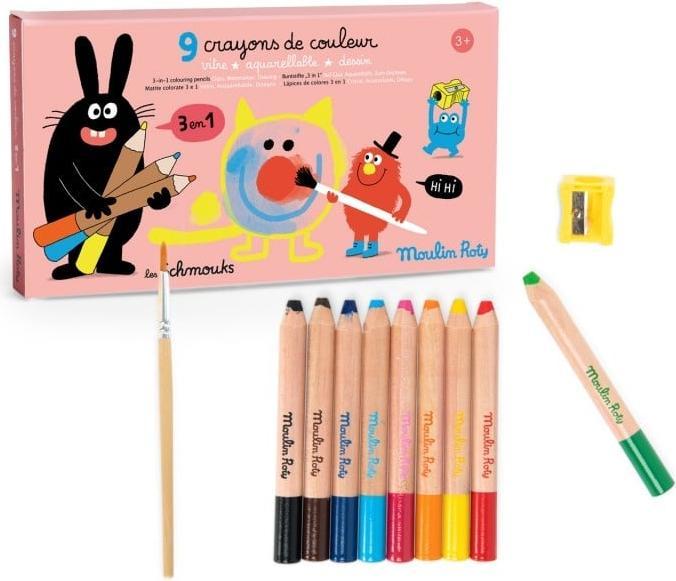 Moulin Roty 9 crayons de couleur 3 en 1 (9x)
