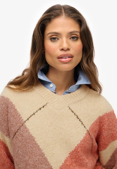 Actual product image Superdry Women's oversized V-neck pullover with diamond pattern (XL)