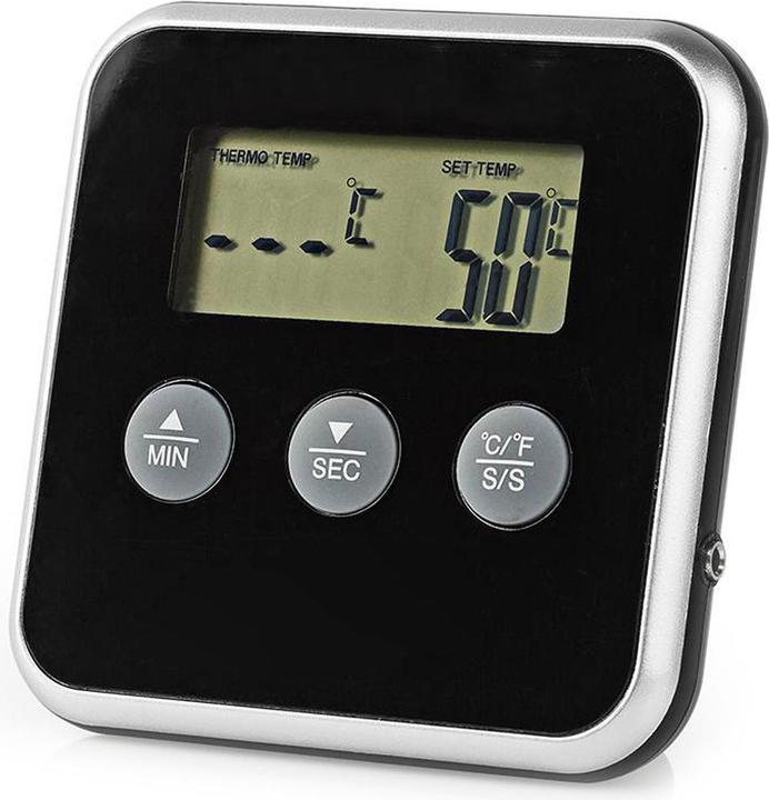 Immagine prodotto Nedis Termometro per carne 0-250 °C Display digitale Timer 80 mm Argento/Nero