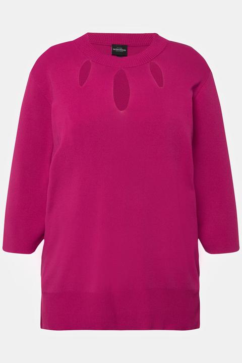 Produktbild Ulla Popken Pullover, Cut-Outs, Stehkragen, 3/4-Arm, Rippstrick (54)