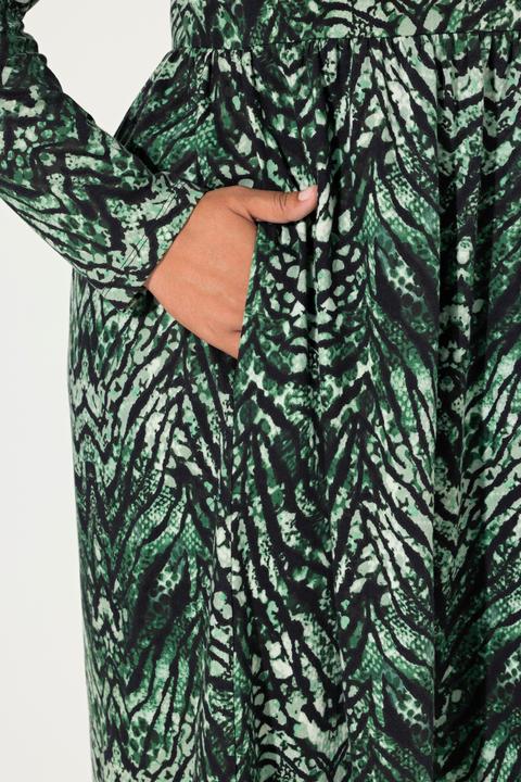 Image du produit Ulla Popken Robe en jersey motif peau de serpent, décolleté rond et manches longues, coupe évasée (62)