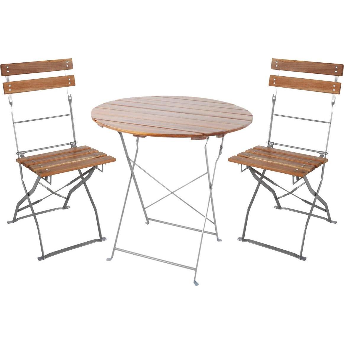 Mojawo, Gartentisch + Balkontisch, 3er Biergarten Set Biergartengarnitur Biergartenmöbel Akazie Ø80cm (80 cm)