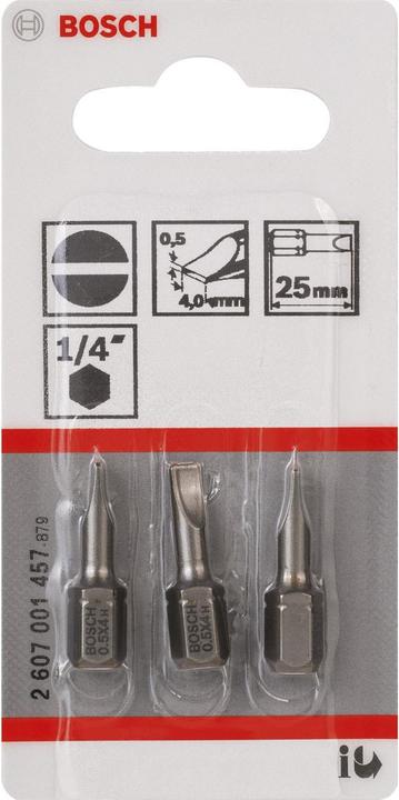 Produktbild Bosch Professional Zubehör Schrauberbit Extra-Hart S 0,5 x 4,0, 25 mm, 3er-Pack (Schraubschlitz, Sechskant (hexagonal))