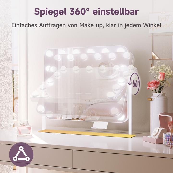 Actual product image SONNI 50x47cm wei? Schminkspiegel mit 3 Farbe Licht, mit USB, 10x Vergr??erung, Wendbar