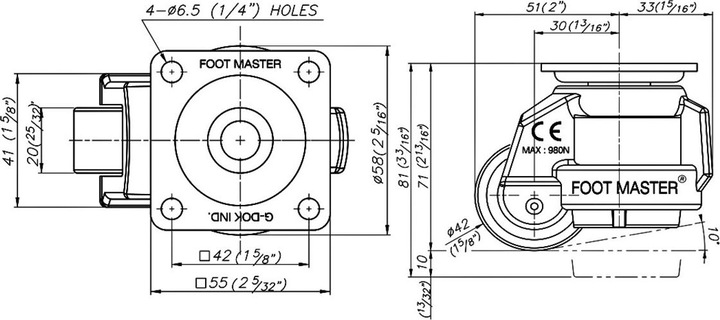 Actual product image Tente Lifting rollers G-Dok with integrated leveling foot