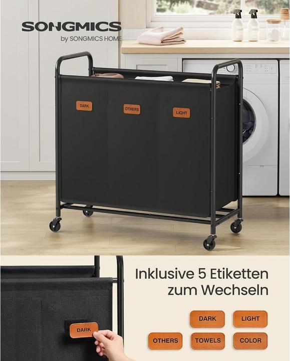 Image du produit Songmics Wäschekorb Schwarz, 3 Körbe