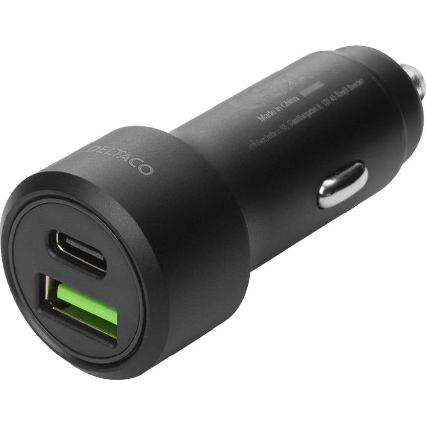 Deltaco USBC-CAR122 mobile device charger Black Auto, Auto Adapter, Schwarz