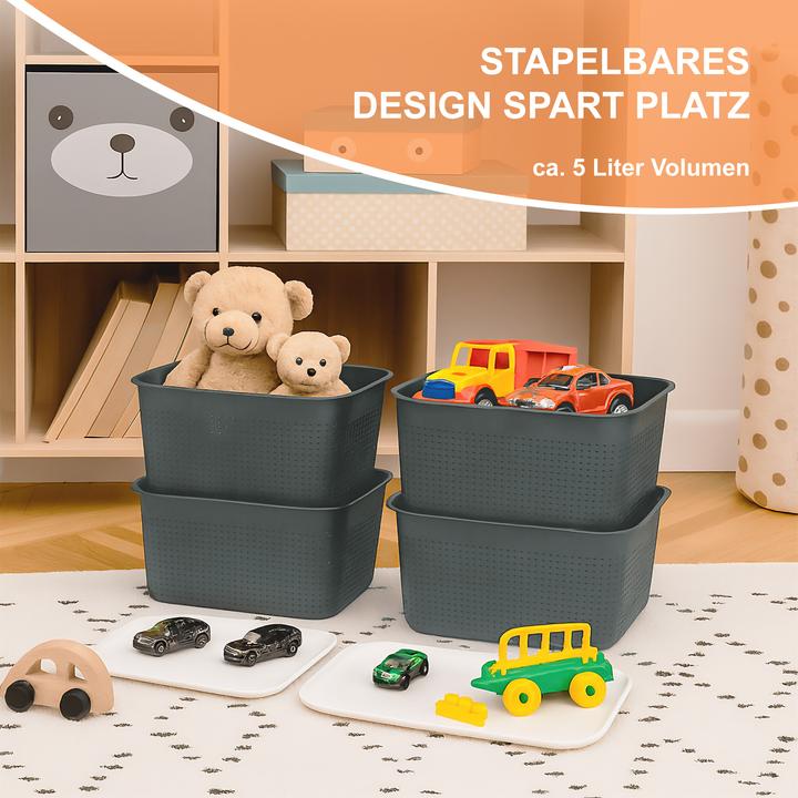 Produktbild Relaxdays - Aufbewahrungsbox mit Deckel 6er Set, Grau, 18,5 x 26,5 x 13 cm (26.50 cm, 5 l, 6x)