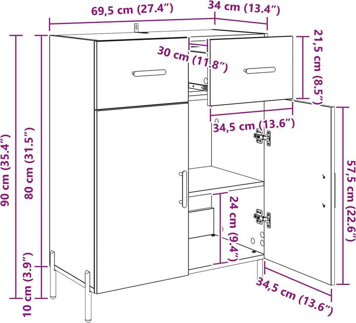 Produktbild vidaXL Sideboard-Möbel (34 x 34 x 90 cm)