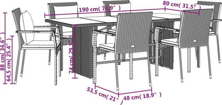Produktbild vidaXL Garten Essgruppe (190 x 80 x 74 cm)