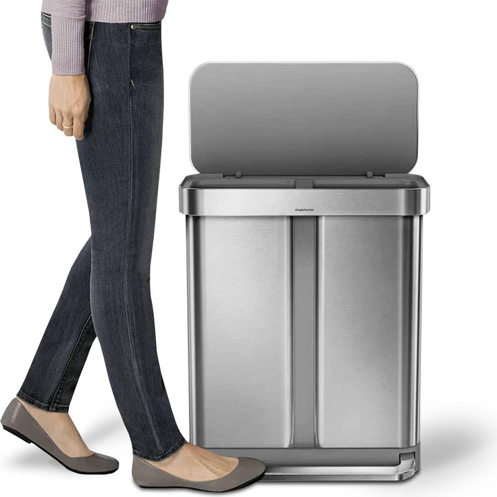 Produktbild Simplehuman Abfalleimer Doppelkammer 58 l, Silber gebürstet (58 l)