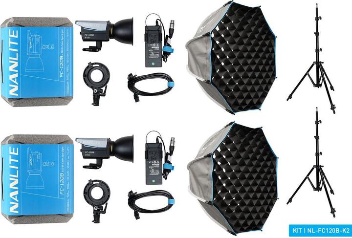 Immagine prodotto Nanlite FC-120B LED Bi-Colour Spot Light Dual Kit (w/ Light Stand An (NL-FC120B-K2) (Videocamera)