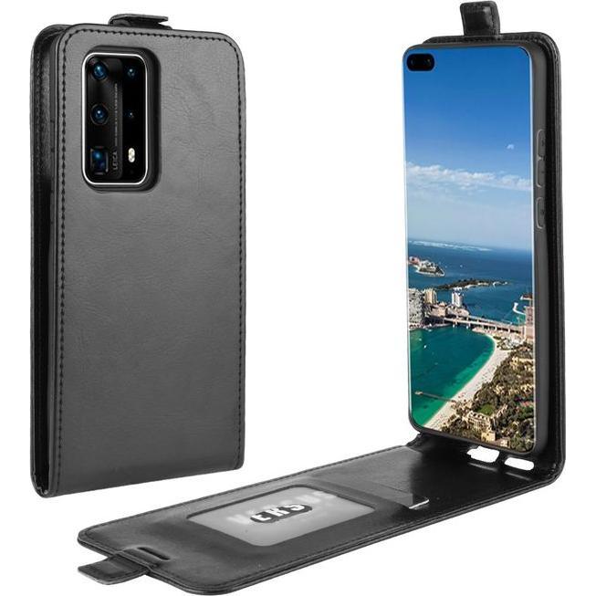 Thumbnail - MU Classic Leder Flipcase Hülle (Huawei P40 Pro), Smartphone Hülle, Schwarz
