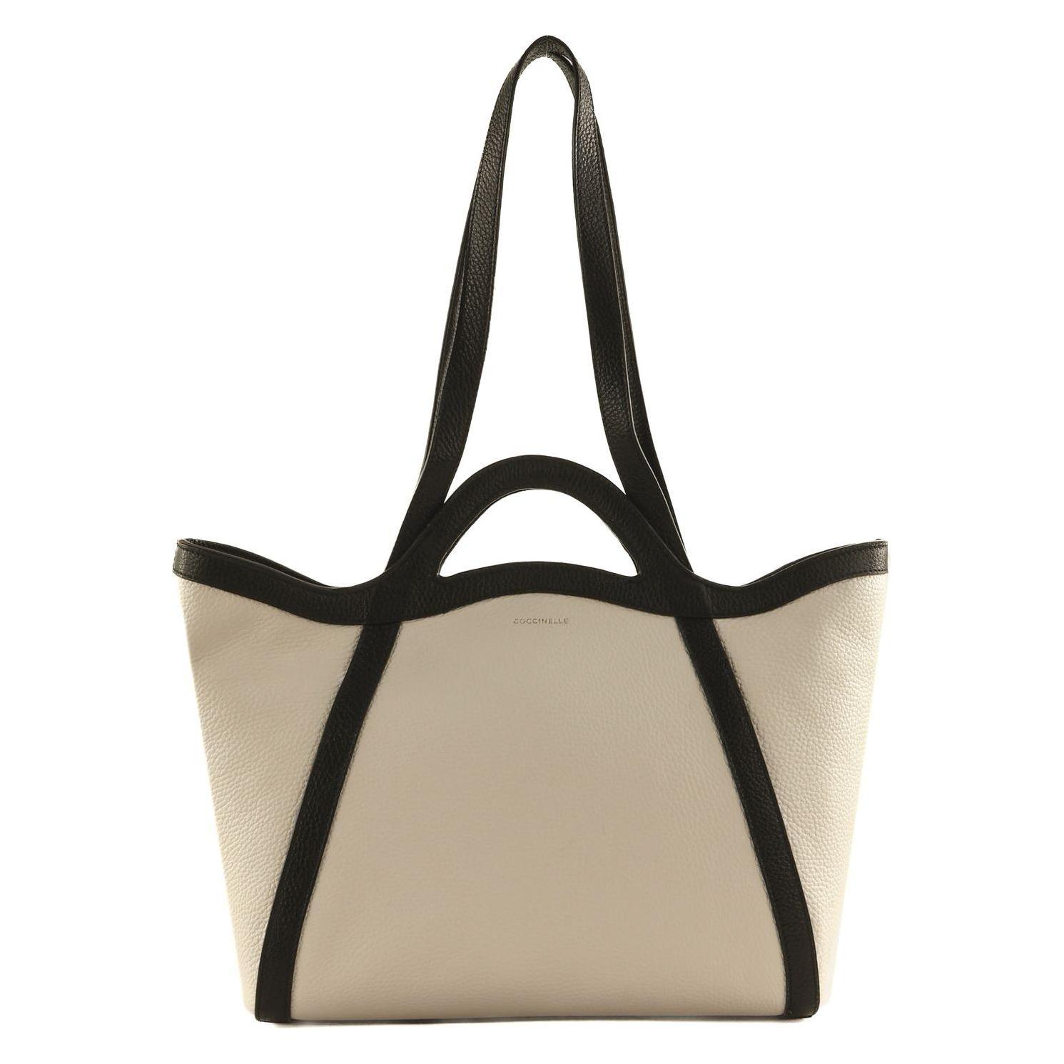 Coccinelle, Damen, Tasche, Amalia Bicolor Handbag Grained Leather, Weiss, Schwarz
