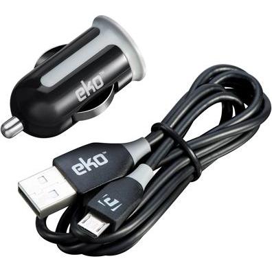EKO Pack Zigarettenanzünder-Ladegerät 1A mit Micro-USB-Kabel 1m, Auto Adapter, Schwarz