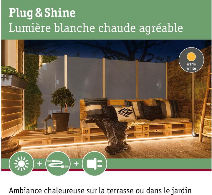 Immagine prodotto Paulmann Plug & Shine Stripe Smooth per esterni (Bianco caldo, 1000 cm, Esterno, Interno)