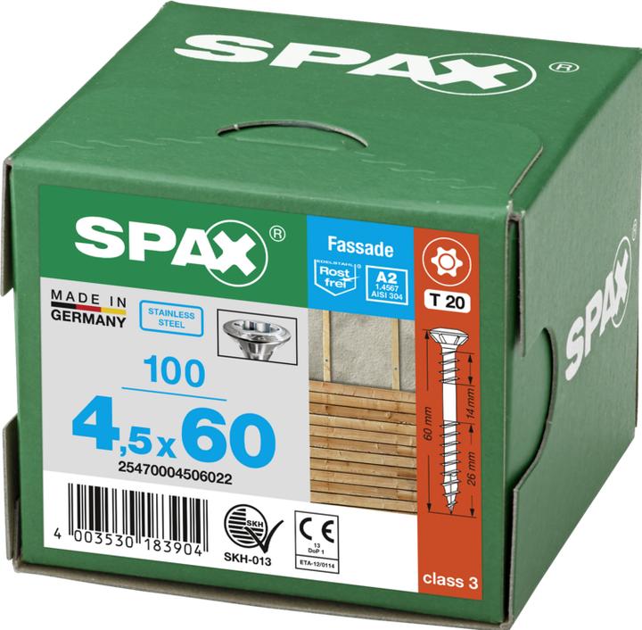 Actual product image Spax Façade Screw A2 Pan-Head Countersunk 8mm Fraes Ribs T-Star Plus T20 Fixing Thread 4cut (100 Screws per piece)