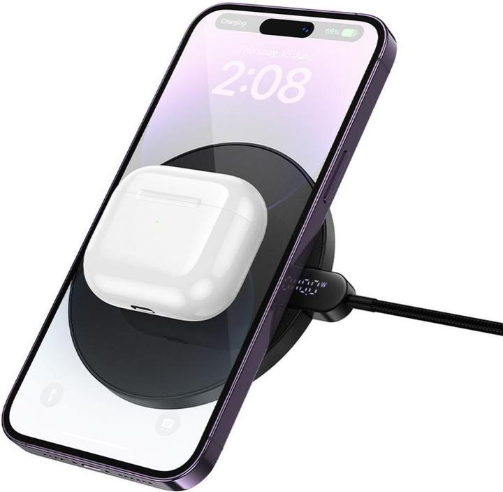 Productafbeelding Hoco Draadloze oplader 15W met kabel USB C en digitaal display CW62 zwart CW62 zwart (6942007654517) (15 W)