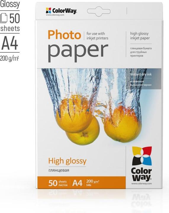Immagine prodotto Colorway Carta fotografica ad alta lucentezza, 50 fogli, A4, 200 g/m² (200 g/m², A4, 50 x)
