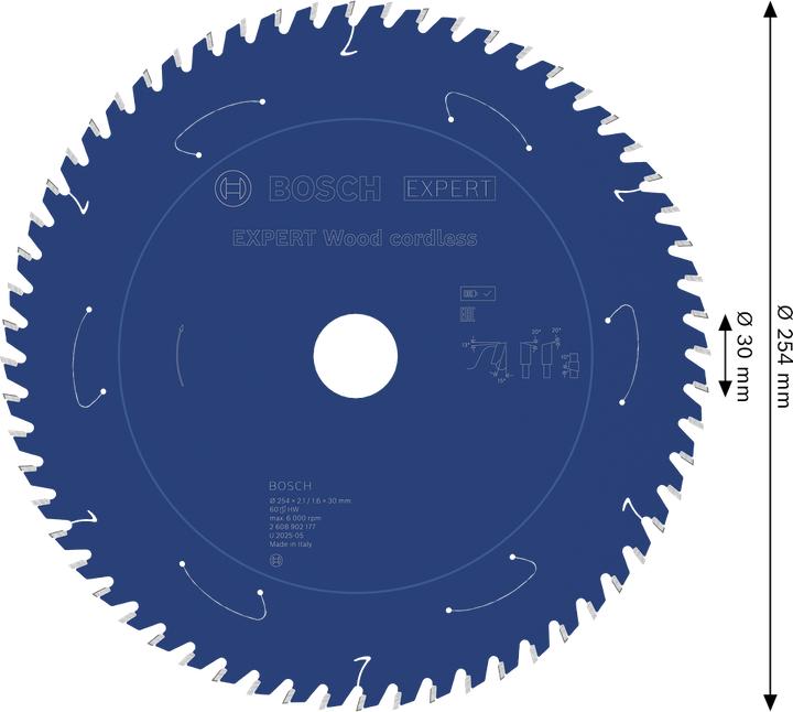Productafbeelding Bosch Professional Zubehör EXPERT Wood Kreissägeblatt, 254x30 mm, T60