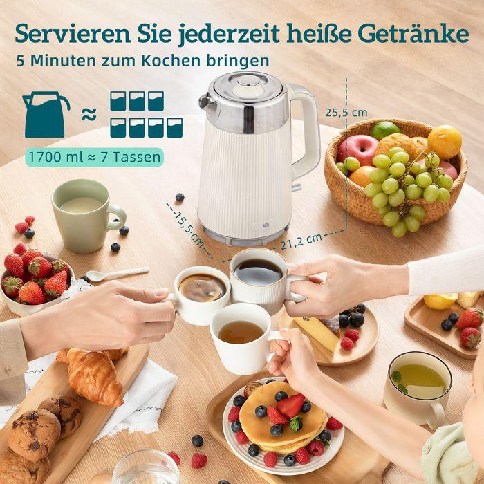 Produktbild Swisshandel24 Wasserkocher, Schnellkochfunktion, 2200W, 1,7L, 4-Scheiben-Toaster, Cremeweiss (1.70 l)
