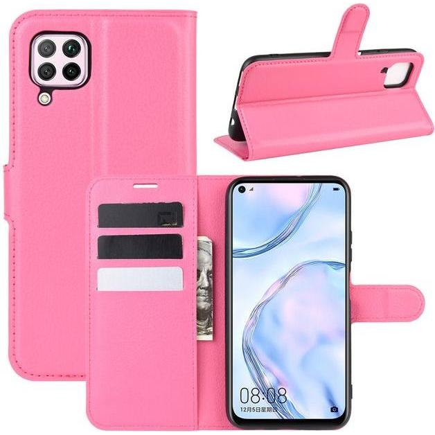 MU Classic Litchi Leder Bookcover Series (Huawei P40 Lite), Smartphone Hülle, Rosa