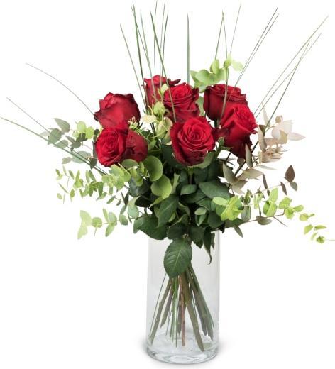 Produktbild Fleurop 7 rote Rosen mit Grün (Schnittblumen)