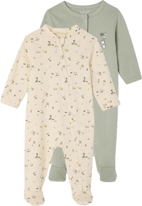 Vertbaudet Bio-Kollektion: 2er-Pack Baby Strampler mit Bauernhoftieren