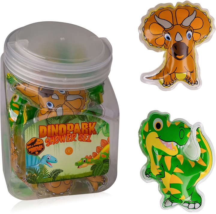 Accentra Mini-Duschgel DINOPARK ADVENTURE, 50ml, 2 Farben/Düfte sortiert: gelb/Zitrone, grün/Apfel, VE 24 in (50 ml)