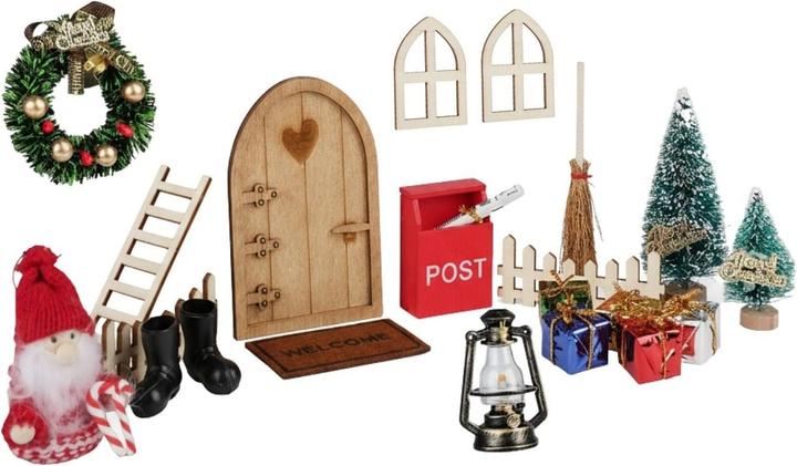 Hermex 25-tlg. Wichteltür-Set Miniaturwelt Weihnachtsdeko Elfentür-Zubehör