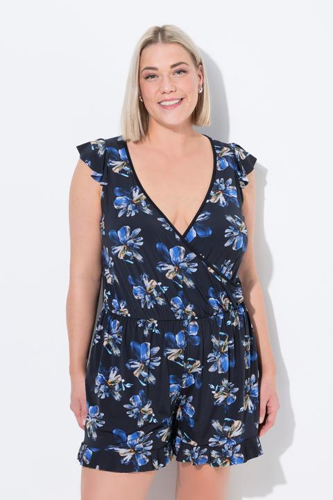 Image du produit Ulla Popken Robe de bain avec short, motif à fleurs, bonnets souples et matières recyclées (48)