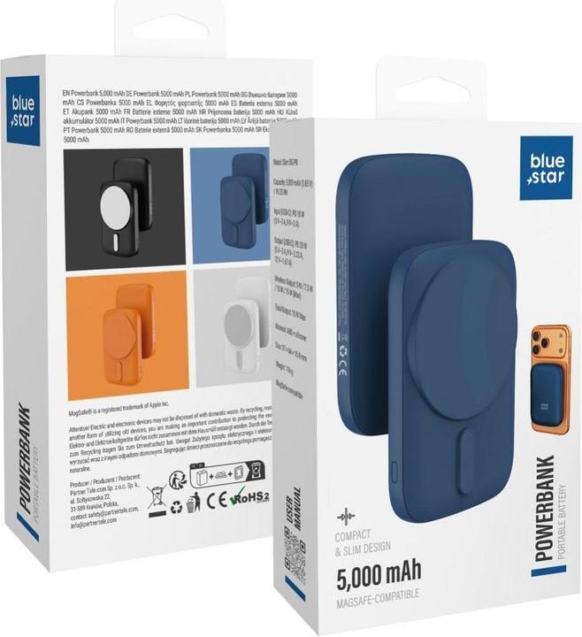 Produktbild Power bank Blue Star Powerbank compatible with MagSafe Blue Star Slim DG-P8 15W 5000 mAh navy blue (5000 mAh, 15 W, 19.25 Wh)