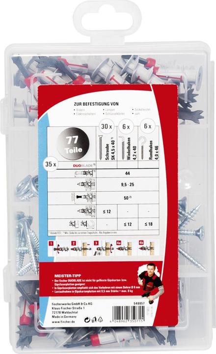 Productafbeelding Fischer 548857 MEISTER-BOX DUOBLADE, praktische assortimentsdoos met 77 DUOBLADE deuvels, schroeven & haken. (1 Pcs.)