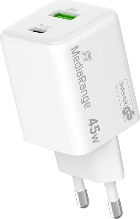 Produktbild MediaRange Ladegerät 43W 2-Port 1x USB-A/1x USB-C GaN, weiss (45 W)