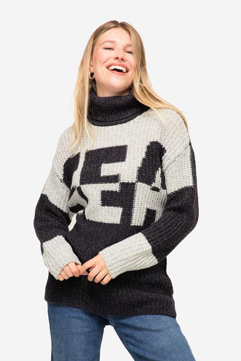 Produktbild Laurasøn Pullover, Colorblocking Wording SEA, zweifarbig, Rollkragen, Langarm (XL)